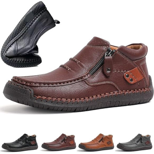 Willtoo Men's Premium Leather Slip-On Driving Boots