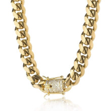 Collier chaîne cubaine Miami plaqué or 14 carats, acier inoxydable 316L