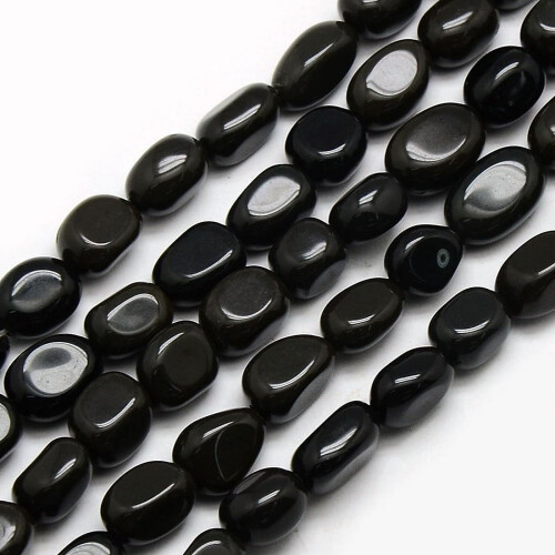 Obsidian perlestreng sort tumlet sten 8-12mm 34-36 stk