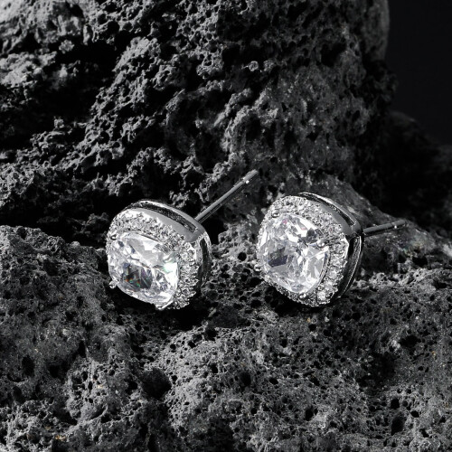 Σκουλαρίκια με κοπή Princess Moissanite από λευκόχρυσο 18 καρατίων
