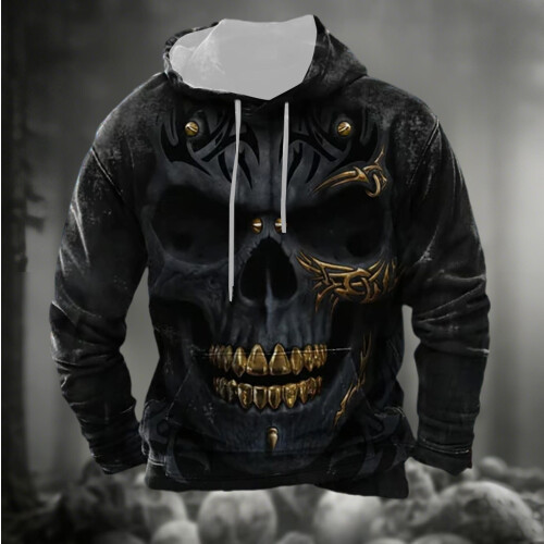 Halloween-Skelett-Print Pullover-Hoodie langärmelig