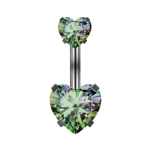 Anello per ombelico a forma di cuore con zirconi cubici in acciaio inossidabile 316L curvo