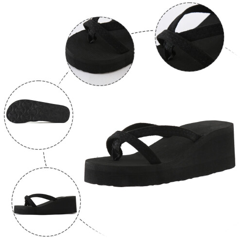 Schwarze Damen-Keilsandalen, Größe 7,5 1