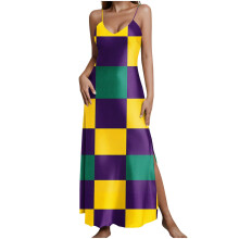 Langes Damen-Halter-Camisole-Kleid mit V-Ausschnitt und Schlitz