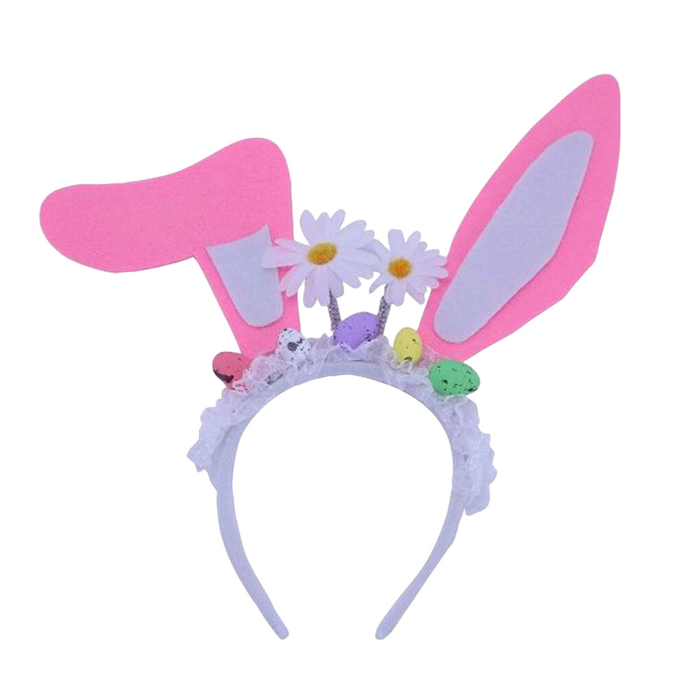 Easter Bunny Headband Pink Lace Flowers Eggs