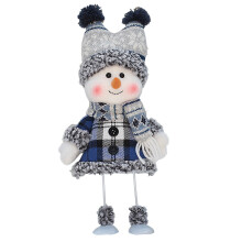 Snowman Plush Doll Blue Knit Holiday Decoration 1 pc