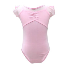 Girls' ballet leotard ruffle short sleeve pink size 9-10