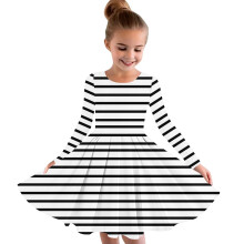 Girls Long Sleeve Stretchy A-Line Twirly Dress Black