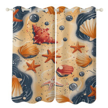Rideaux à œillets avec motif aquarelle, coquillages et étoiles de mer