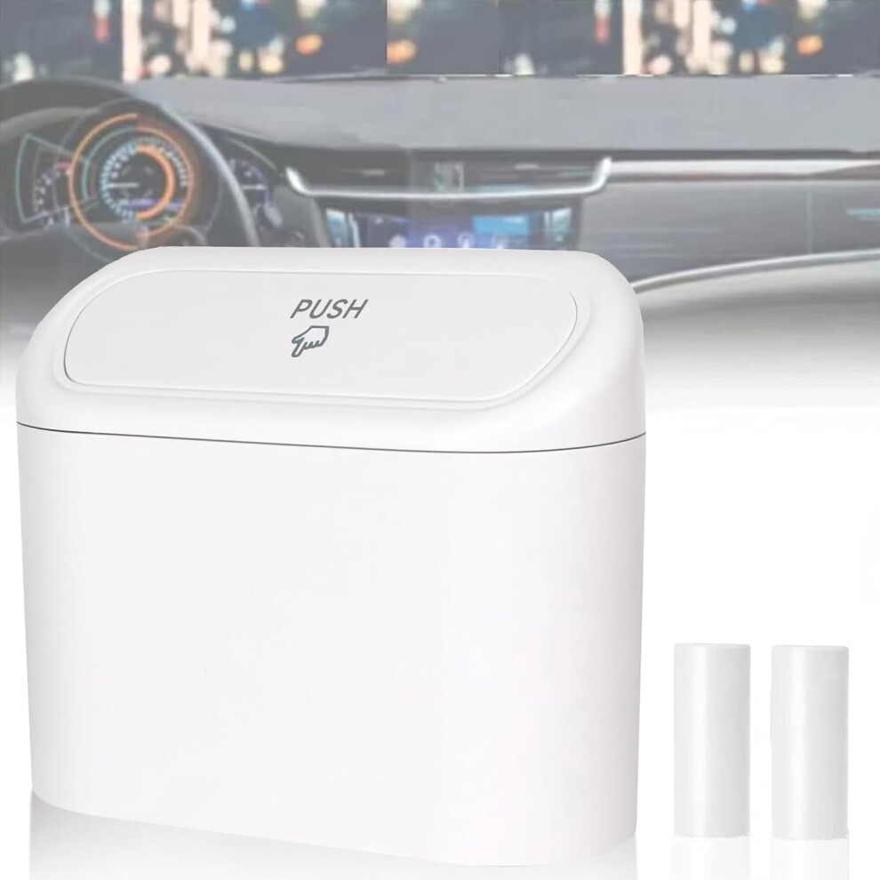 Mini Car Trash Can With Lid 2 Bags White 937196979486