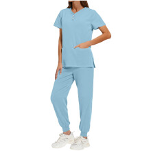 Women's Light Blue Scrubs Set V-Neck Top and Joggers 2X