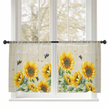 Sheer Curtains Farmhouse Floral Sunflower Bee Design 52x54