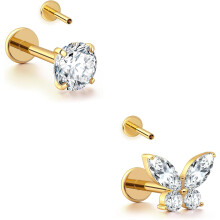 16G Gold Stud Earrings Flat Back Titanium Internal Thread