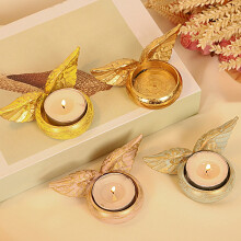 Candle Holder Angel Wing Tealight Ornament Heat-Resistant Resin Round Candle Display Holder Desktop Sculpture Decor Home Supplies