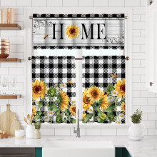 Sunflower Kitchen Curtains and Valance Set Black White
