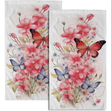 Butterfly Hand Towels Vintage Floral Design 2 Pack