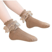 Kids Girls Cotton Socks with Ruffle Lace Trim 3 Pairs