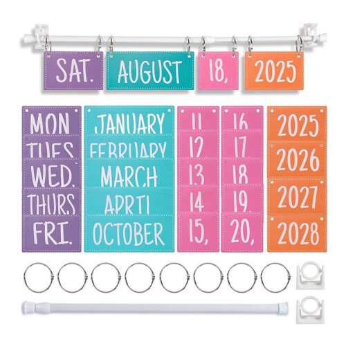 2X Set di Bacheche con Calendario Arcobaleno con Supporto, Supporto per Calendario Regolabile, Include 54 Schede Data 2