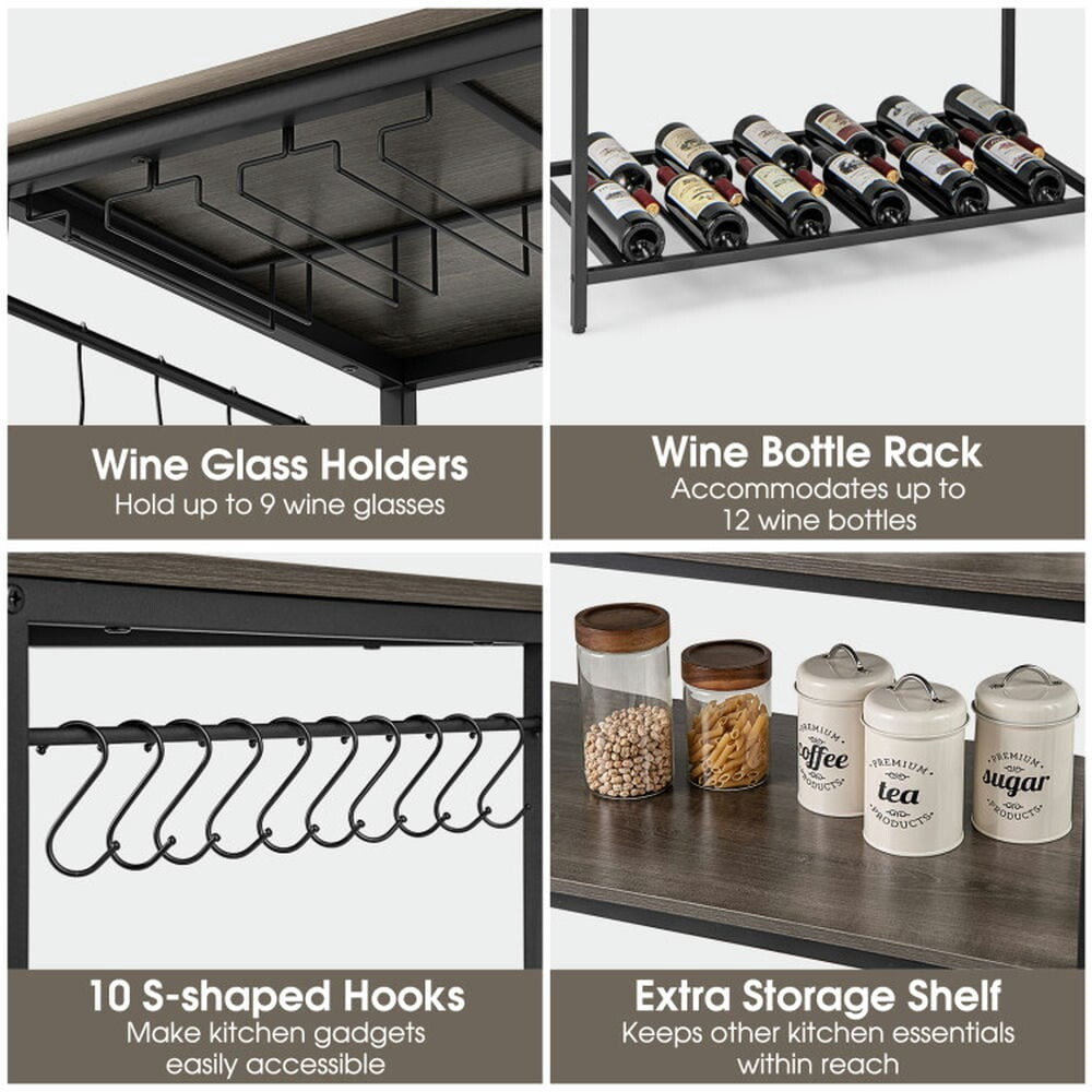 Kitchen Island with 3 Shelves, Wine Glass Holders, 10 on OnBuy