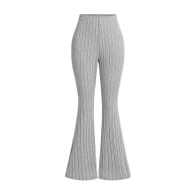 Girls Knit Flare Pants Gray Solid Stretchy High-Waist Bell