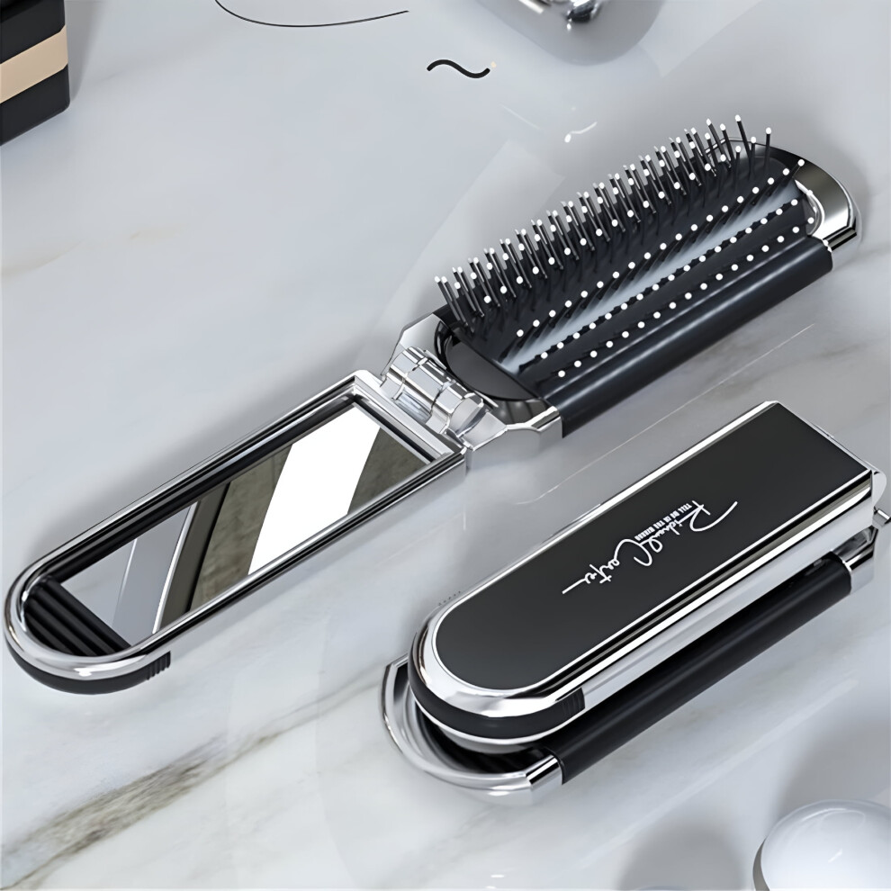 Folding Hair Brush with Mirror Portable Mini Comb