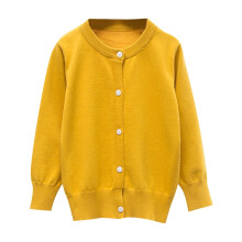 Kids Solid Knit Cardigan Long Sleeve Button-Down Yellow 7-8
