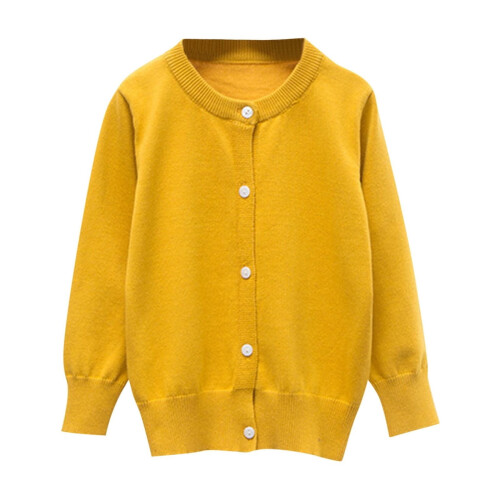 Kids Solid Knit Cardigan Long Sleeve Button-Down Yellow 7-8