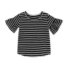 Cotton Striped Blouse for Little Girls with Ruffle Sleeves
