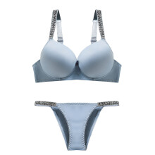 Women's Rhinestone Strap Bra and Panty Set Gray L