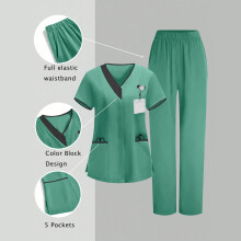 Women's scrub set green V-neck tunic and pants 3X
