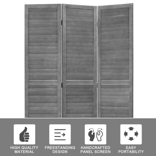 Wood Room Divider Gray3-Panel67.7Inch Tall 2