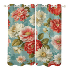 Floral Flower Curtains Eco-Friendly 2 Panel Set