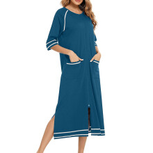 Women's Full-Zip Robe with 3/4 Sleeves Color Block Side