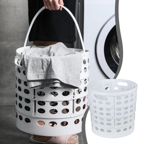 Coș de rufe din plastic, alb, 38 l, înalt, cu mânere 1