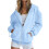 Giacca da donna leggera con cappuccio e zip intera, azzurra, taglia S 4