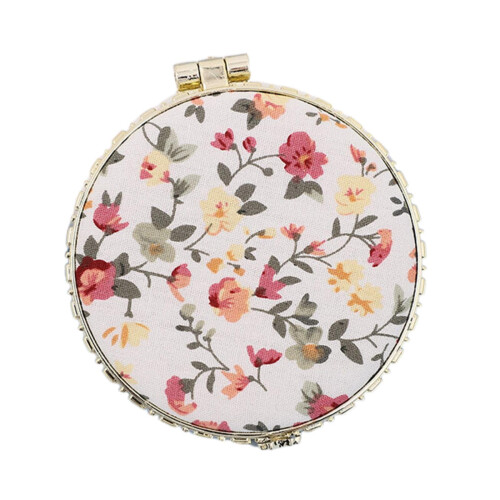 Makeup Mirror Portable Floral Satin Compact Round 2.75 Inch