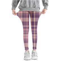 Tyttöjen ristikkokuvioiset korkeavyötäröiset joustavat leggingsit pinkit