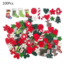Wooden Christmas Buttons Assorted 100 Pcs