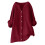 Camicia da donna in lino a maniche lunghe con scollo a V e bottoni, colore bordeaux. 2