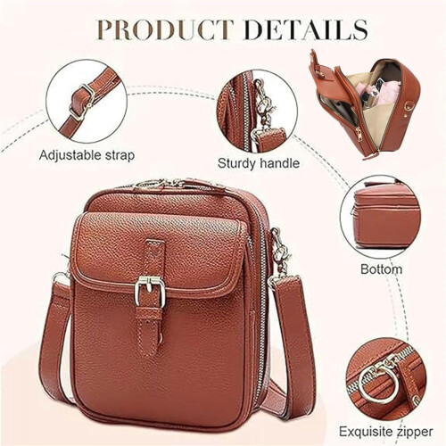 Unisex Crossbody Leather Bag – Adjustable Strap, 20cm 2