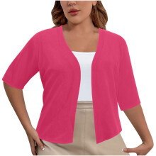 Women's Oversized Solid Cardigan Short Sleeve Open-Front