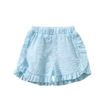 Baby Girl Ruffle Shorts Plaid Seersucker Elastic Waist Sky