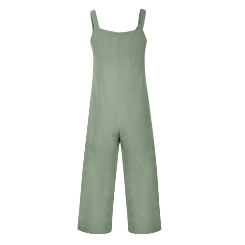 Macacão feminino casual sem mangas com decote em U e bolsos. 1
