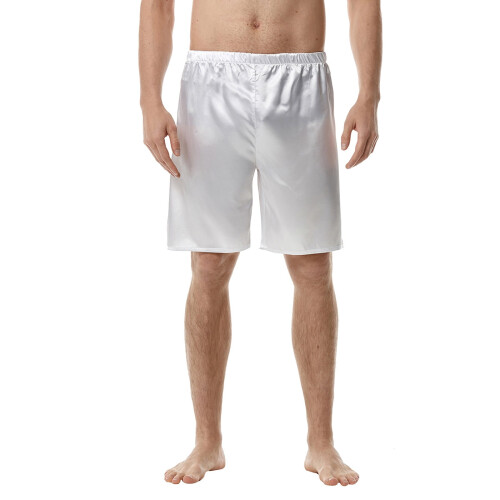 Short d'été uni grande taille pour homme, taille élastique, blanc 1