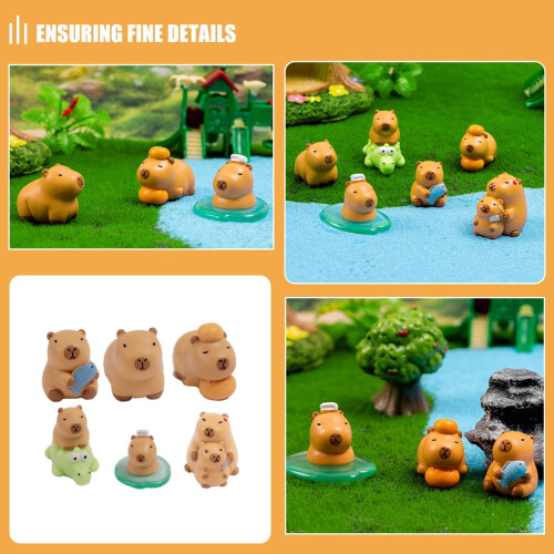 Mini Capybara Djurprydnadsfigur Set med 6 2