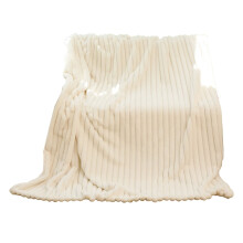 Beige faux rabbit fur throw blanket 3D ribbed poly-cotton