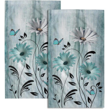 Daisy Floral Hand Towels Teal Set of 2