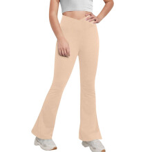 Girls Flare Yoga Leggings High Waisted Beige 5-6 Years
