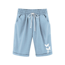 Girls Bermuda Shorts Blue Elastic Waist Knee Length 7-8