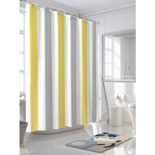 Rideau de douche minimaliste à rayures jaune gris blanc 72x84 2